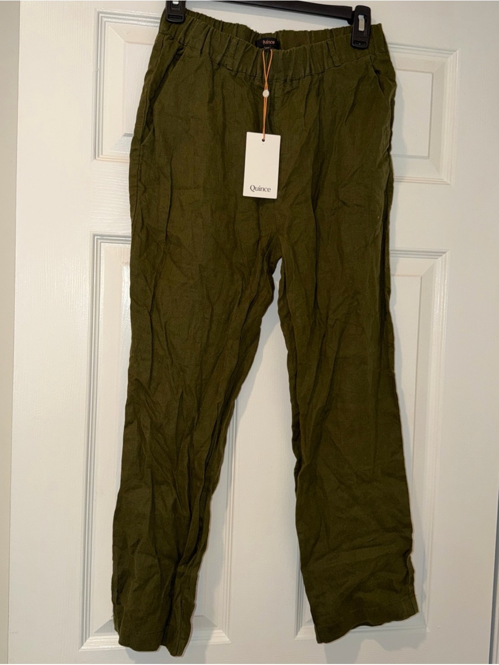 Quince Women’s XS  Elastic Waist Martini Olive Green Linen Pants NWT #boho